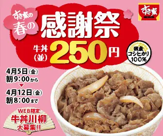 'Sukiya Frühlings-Dankesfest' Gyudon (normal) 250 Yen